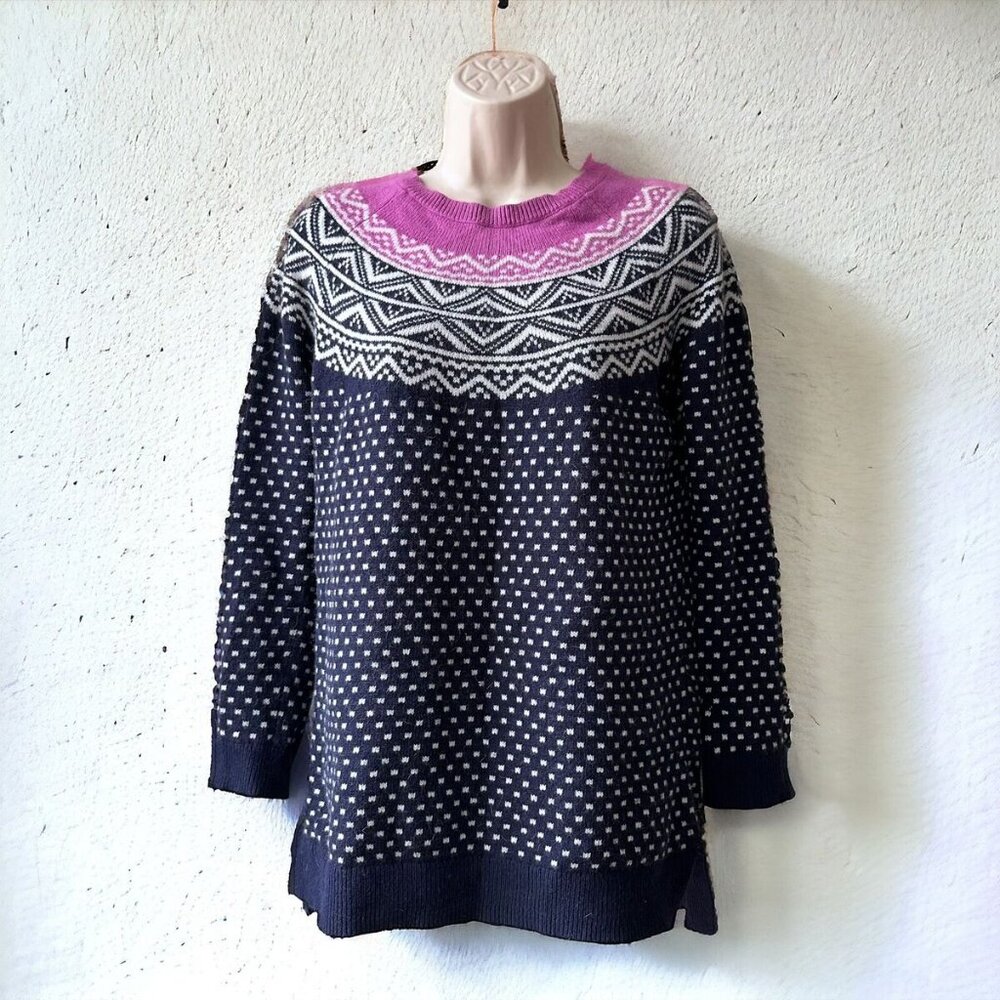 Gap Fair Isle Angora Sweater – Navy & White, Very Soft, Loose Fit
